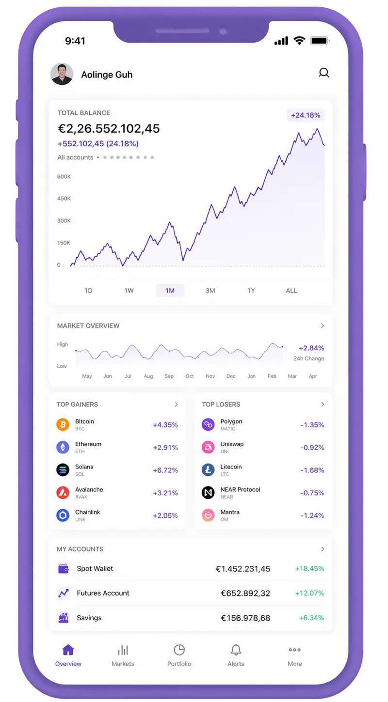 Krone Vinstek mobile app showing portfolio overview